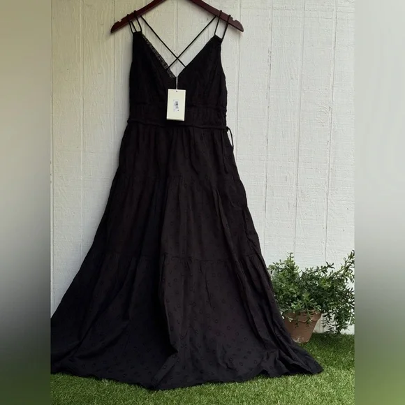 ULLA JOHNSONNew York Freya Black Midi Dress in black eyelet with lace size 0